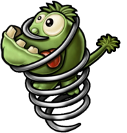 Image of a green dog in a metal spring (PortalDogs)